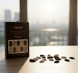 Febble - Elegant Black Nude Oval Nails